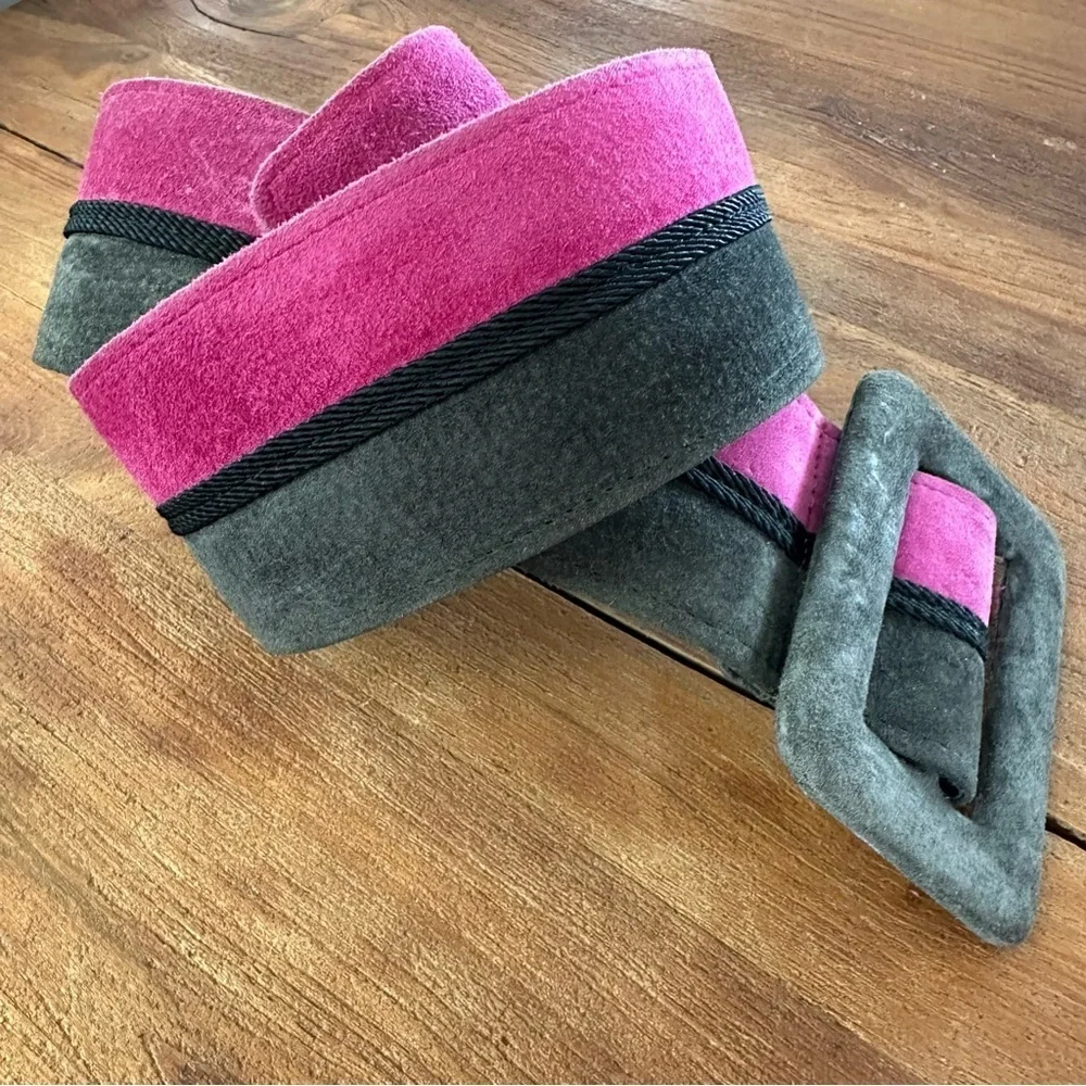 Vintage Carlisle Pink Gray Suede Belt - Picture 5 of 5